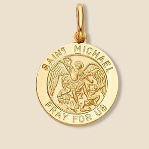 14k Real Yellow Gold Saint Michael Medal Charm St. | Michael  medallion |